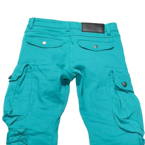 TULONES Currency Collections Men's Cargo Pants Turquoise Cotton Stretch Size 28 - Picture 3 of 12